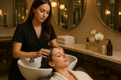 hairdresser doing a hair spa treatment luxury invironment